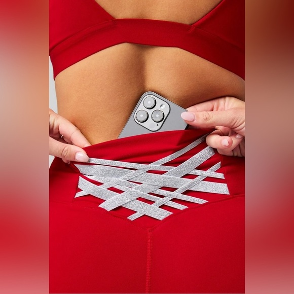 NWT Fabletics Holly Berry & Silver Boost High Waisted Flare Pants Womens Size XL - Picture 3 of 7